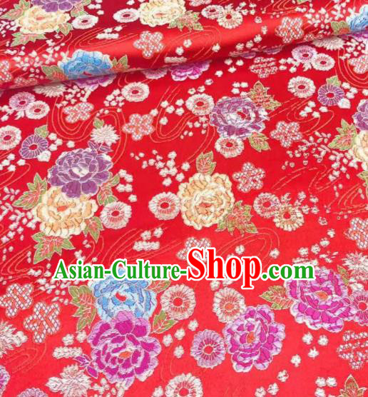 Chinese Classical Peony Plum Pattern Design Red Brocade Fabric Asian Traditional Satin Silk Material