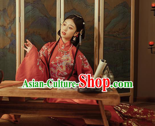 Chinese Ancient Nobility Lady Red Hanfu Dress Traditional Ming Dynasty Royal Princess Costumes for Women