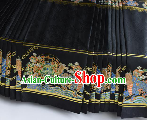 Chinese Ancient Princess Black Brocade Horse Face Skirt Traditional Ming Dynasty Court Lady Costumes for Women
