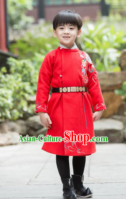 Chinese Traditional Ming Dynasty Imperial Bodyguard Costume Ancient Swordsman Red Hanfu Clothing for Kids