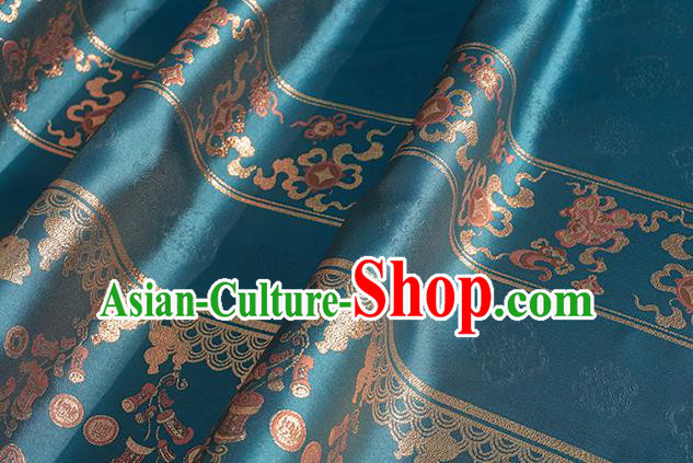 Chinese Royal Kylin Pattern Design Blue Brocade Fabric Asian Traditional Horse Face Skirt Satin Silk Material