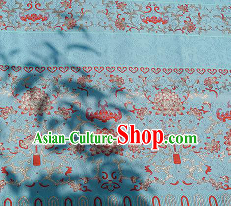 Chinese Royal Lotus Pattern Design Light Blue Brocade Fabric Asian Traditional Horse Face Skirt Satin Silk Material
