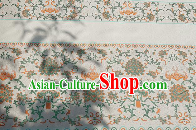 Chinese Royal Lotus Pattern Design White Brocade Fabric Asian Traditional Horse Face Skirt Satin Silk Material
