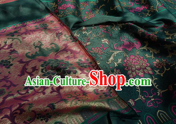 Chinese Royal Lotus Pattern Design Atrovirens Brocade Fabric Asian Traditional Horse Face Skirt Satin Silk Material