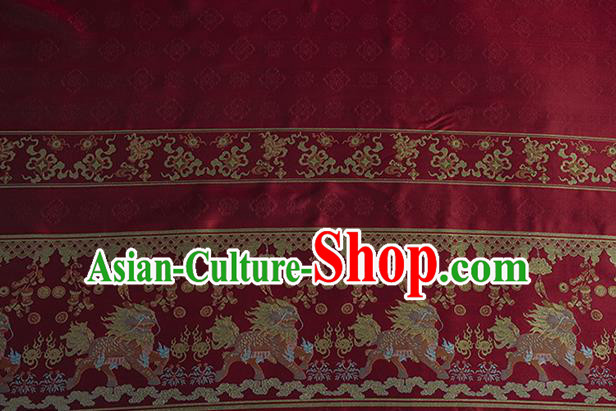 Chinese Royal Kylin Pattern Design Red Brocade Fabric Asian Traditional Horse Face Skirt Satin Silk Material