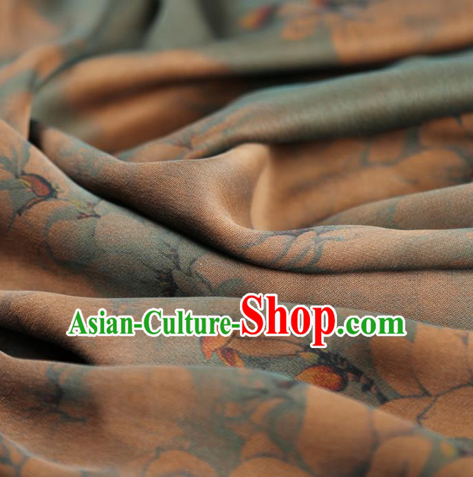 Chinese Classical Yulan Magnolia Pattern Design Brown Gambiered Guangdong Gauze Fabric Asian Traditional Cheongsam Silk Material