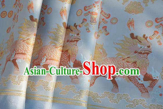 Chinese Royal Kylin Pattern Design Light Blue Brocade Fabric Asian Traditional Horse Face Skirt Satin Silk Material