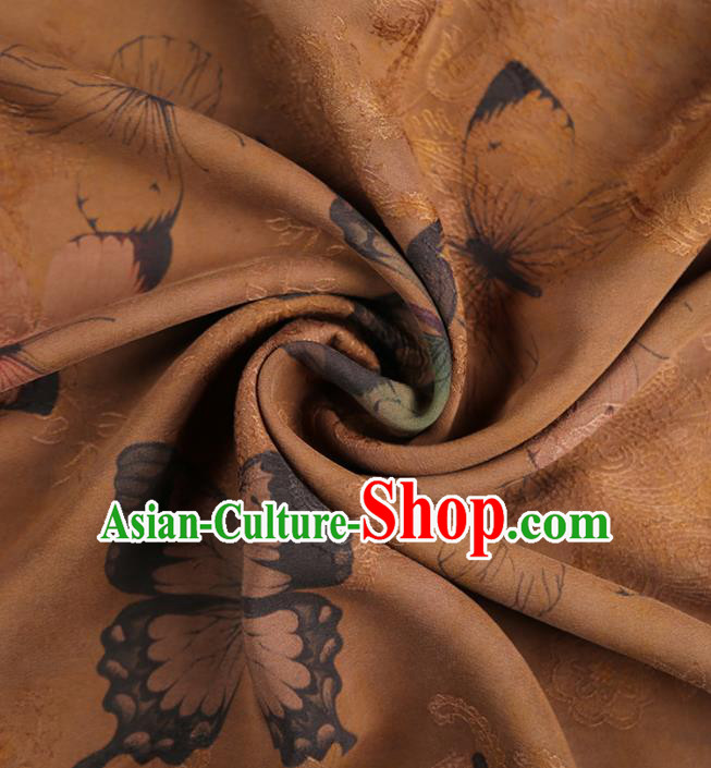 Chinese Classical Butterfly Pattern Design Light Brown Gambiered Guangdong Gauze Fabric Asian Traditional Cheongsam Silk Material