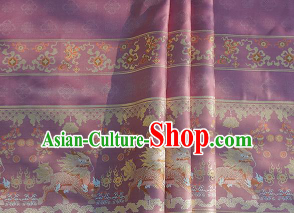 Chinese Royal Kylin Pattern Design Rosy Brocade Fabric Asian Traditional Horse Face Skirt Satin Silk Material