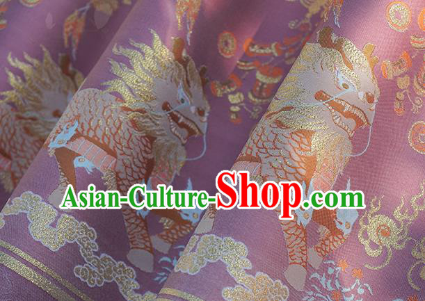 Chinese Royal Kylin Pattern Design Rosy Brocade Fabric Asian Traditional Horse Face Skirt Satin Silk Material