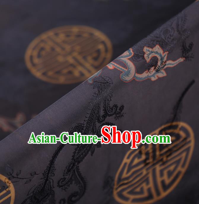 Chinese Classical Printing Lucky Pattern Design Grey Gambiered Guangdong Gauze Fabric Asian Traditional Cheongsam Silk Material