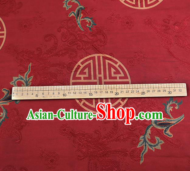 Chinese Classical Printing Lucky Pattern Design Red Gambiered Guangdong Gauze Fabric Asian Traditional Cheongsam Silk Material