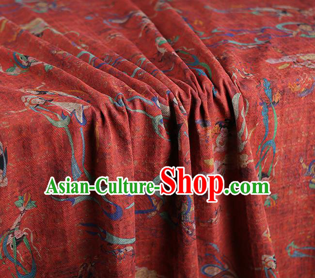 Chinese Classical Printing Flying God Pattern Design Red Gambiered Guangdong Gauze Fabric Asian Traditional Cheongsam Silk Material