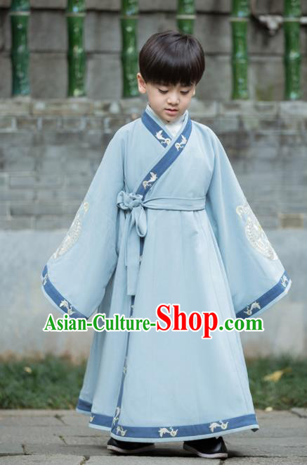 Chinese Traditional Ming Dynasty Scholar Costume Ancient Taoist Hanfu Clothing for Kids