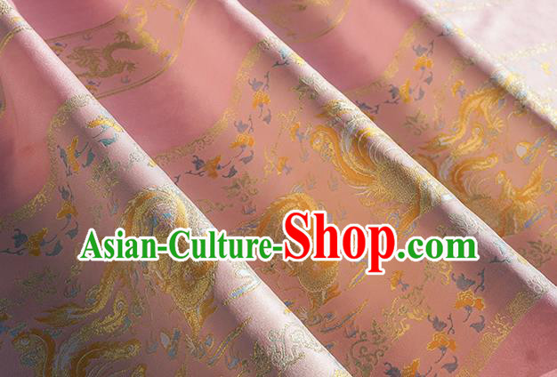 Chinese Royal Dragon Phoenix Pattern Design Pink Brocade Fabric Asian Traditional Horse Face Skirt Satin Silk Material