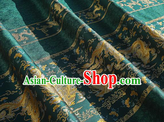 Chinese Royal Dragon Phoenix Pattern Design Atrovirens Brocade Fabric Asian Traditional Horse Face Skirt Satin Silk Material
