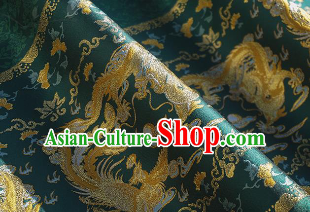 Chinese Royal Dragon Phoenix Pattern Design Atrovirens Brocade Fabric Asian Traditional Horse Face Skirt Satin Silk Material