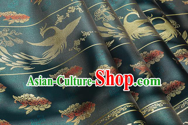 Chinese Royal Phoenix Peony Pattern Design Deep Grey Brocade Fabric Asian Traditional Horse Face Skirt Satin Silk Material