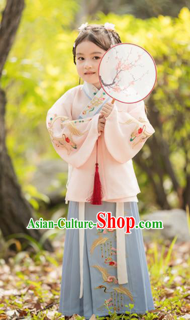 Chinese Traditional Girls Embroidered Costume Ancient Ming Dynasty Princess Hanfu Dress for Kids