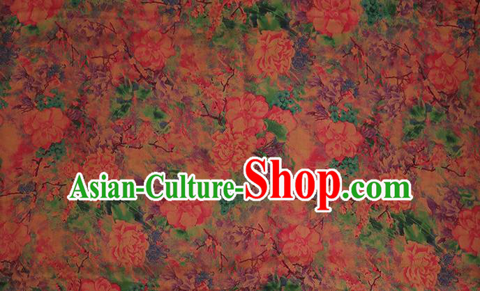 Chinese Classical Printing Pink Peony Pattern Design Gambiered Guangdong Gauze Fabric Asian Traditional Cheongsam Silk Material
