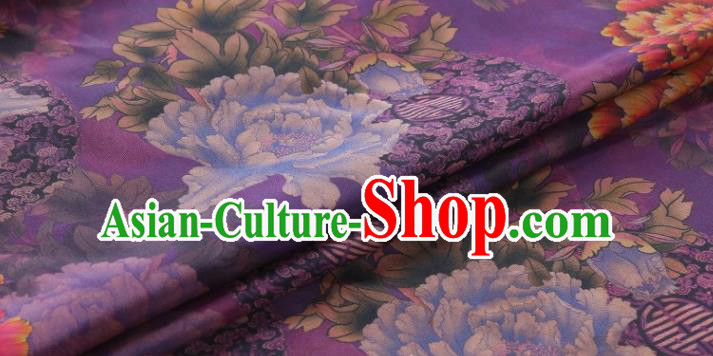 Chinese Classical Peony Pattern Design Purple Gambiered Guangdong Gauze Fabric Asian Traditional Cheongsam Silk Material