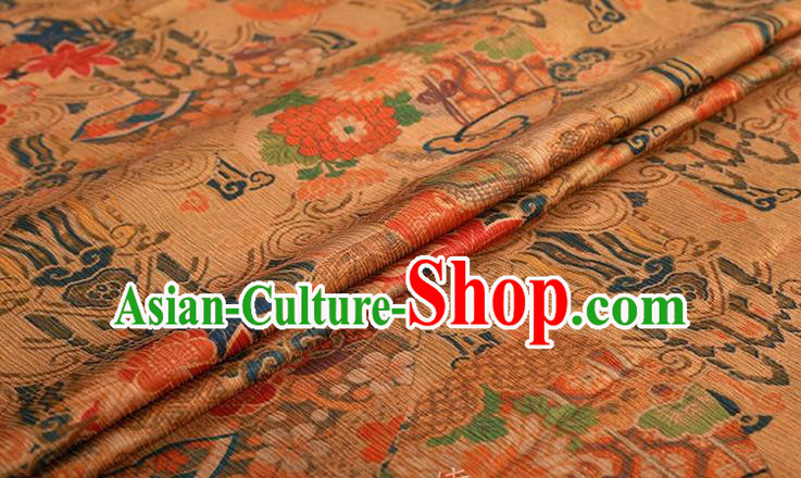 Chinese Classical Pattern Design Ginger Gambiered Guangdong Gauze Fabric Asian Traditional Cheongsam Silk Material