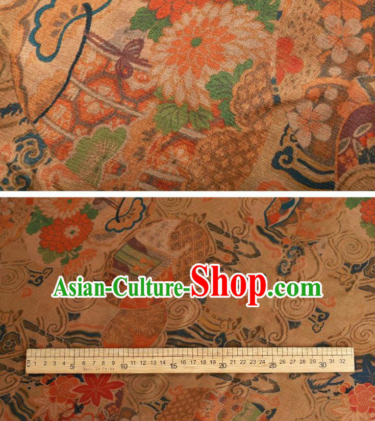 Chinese Classical Pattern Design Ginger Gambiered Guangdong Gauze Fabric Asian Traditional Cheongsam Silk Material