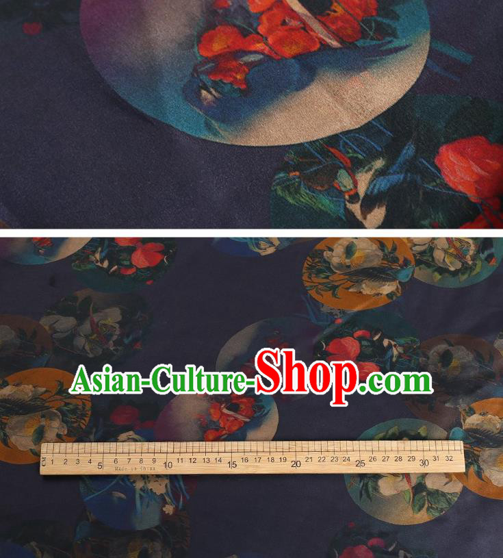 Chinese Classical Orchid Pattern Design Navy Gambiered Guangdong Gauze Fabric Asian Traditional Cheongsam Silk Material