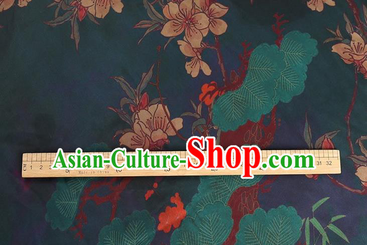 Chinese Classical Peach Blossom Pattern Design Atrovirens Gambiered Guangdong Gauze Fabric Asian Traditional Cheongsam Silk Material