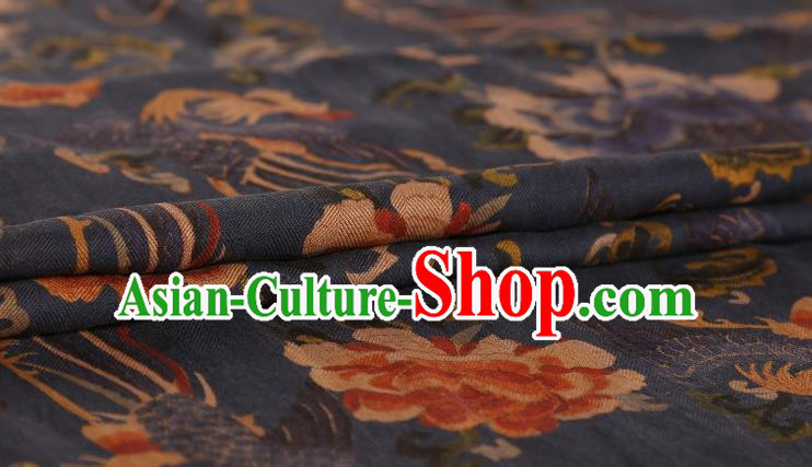 Chinese Classical Phoenix Peony Pattern Design Navy Gambiered Guangdong Gauze Fabric Asian Traditional Cheongsam Silk Material