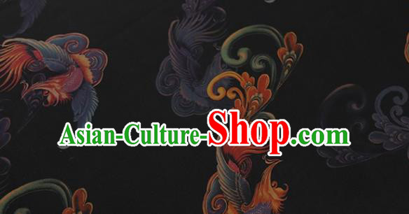 Chinese Classical Phoenix Pattern Design Black Gambiered Guangdong Gauze Fabric Asian Traditional Cheongsam Silk Material