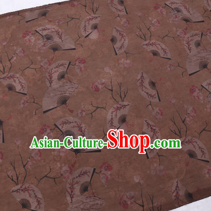 Chinese Classical Plum Fan Pattern Design Khaki Gambiered Guangdong Gauze Fabric Asian Traditional Cheongsam Silk Material