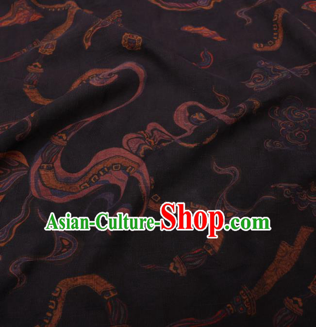 Chinese Classical Ribbon Pattern Design Black Gambiered Guangdong Gauze Fabric Asian Traditional Cheongsam Silk Material