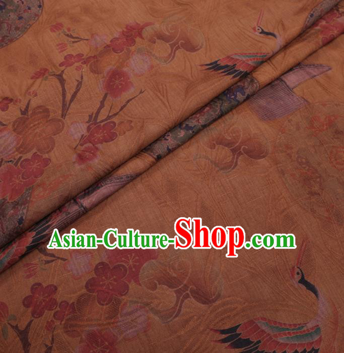 Chinese Classical Crane Plum Pattern Design Ginger Gambiered Guangdong Gauze Fabric Asian Traditional Cheongsam Silk Material