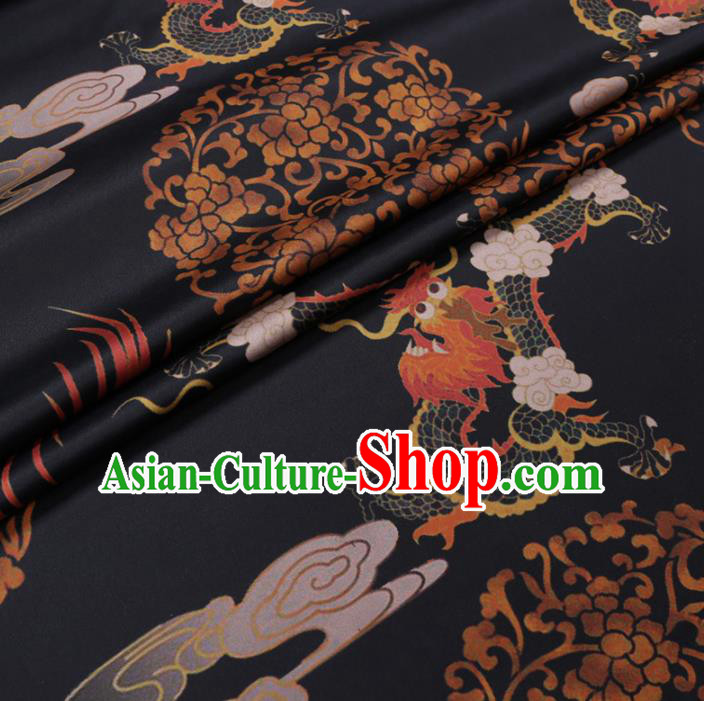 Chinese Classical Cloud Dragon Pattern Design Black Gambiered Guangdong Gauze Fabric Asian Traditional Cheongsam Silk Material