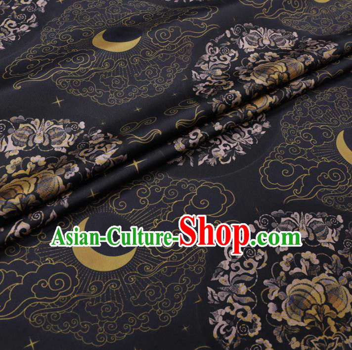 Chinese Classical Moon Pattern Design Navy Gambiered Guangdong Gauze Fabric Asian Traditional Cheongsam Silk Material