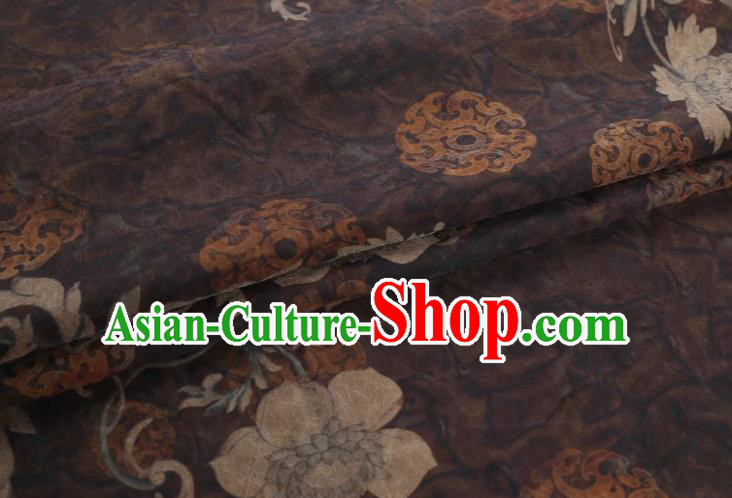 Chinese Classical Camellia Pattern Design Purple Gambiered Guangdong Gauze Fabric Asian Traditional Cheongsam Silk Material