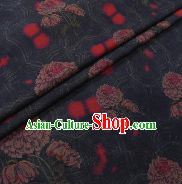Chinese Classical Printing Flowers Pattern Design Atrovirens Gambiered Guangdong Gauze Fabric Asian Traditional Cheongsam Silk Material