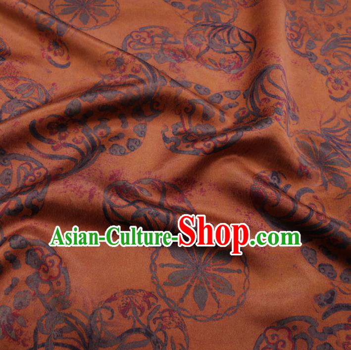 Chinese Classical Printing Wheels Pattern Design Orange Gambiered Guangdong Gauze Fabric Asian Traditional Cheongsam Silk Material