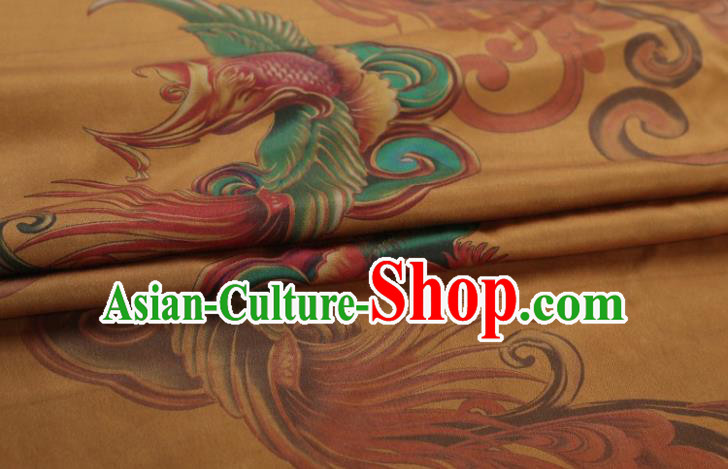 Chinese Classical Phoenix Pattern Design Ginger Gambiered Guangdong Gauze Fabric Asian Traditional Cheongsam Silk Material