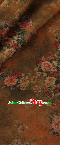 Chinese Classical Peony Pattern Design Ginger Gambiered Guangdong Gauze Fabric Asian Traditional Cheongsam Silk Material