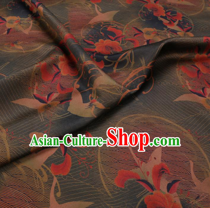 Chinese Classical Printing Crane Pattern Design Atrovirens Gambiered Guangdong Gauze Fabric Asian Traditional Cheongsam Silk Material