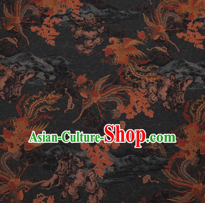 Chinese Classical Printing Phoenix Plum Pattern Design Black Gambiered Guangdong Gauze Fabric Asian Traditional Cheongsam Silk Material