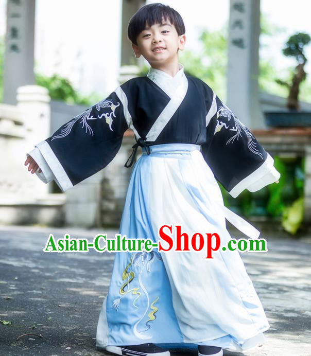 Chinese Traditional Ming Dynasty Swordsman Costume Ancient Scholar Hanfu Clothing for Kids