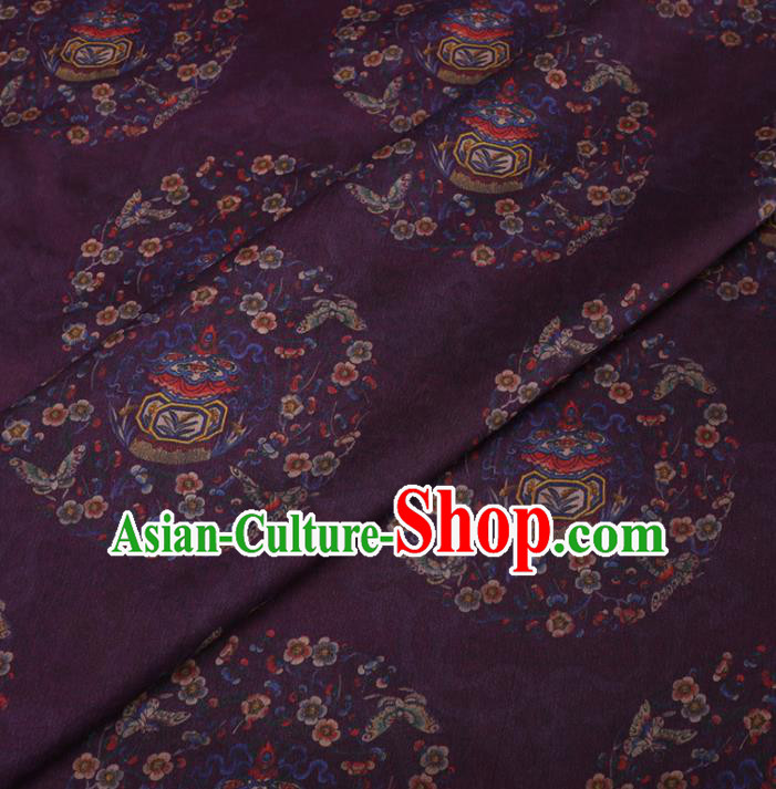 Chinese Classical Printing Plum Butterfly Pattern Design Purple Gambiered Guangdong Gauze Fabric Asian Traditional Cheongsam Silk Material