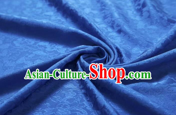 Chinese Classical Peony Pattern Design Blue Silk Fabric Asian Traditional Cheongsam Brocade Material