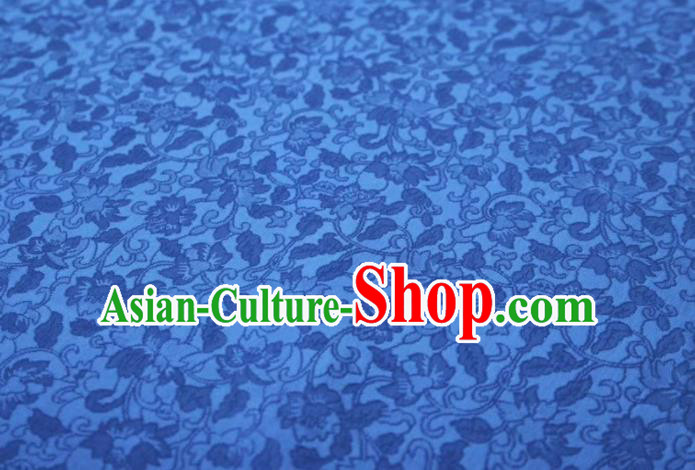 Chinese Classical Peony Pattern Design Blue Silk Fabric Asian Traditional Cheongsam Brocade Material