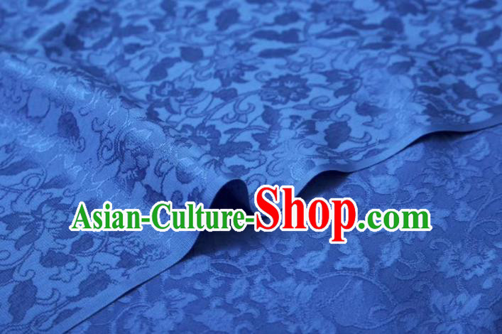 Chinese Classical Peony Pattern Design Blue Silk Fabric Asian Traditional Cheongsam Brocade Material