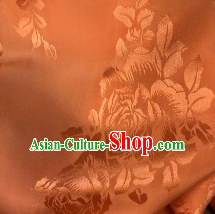 Chinese Classical Peony Pattern Design Orange Silk Fabric Asian Traditional Cheongsam Brocade Material