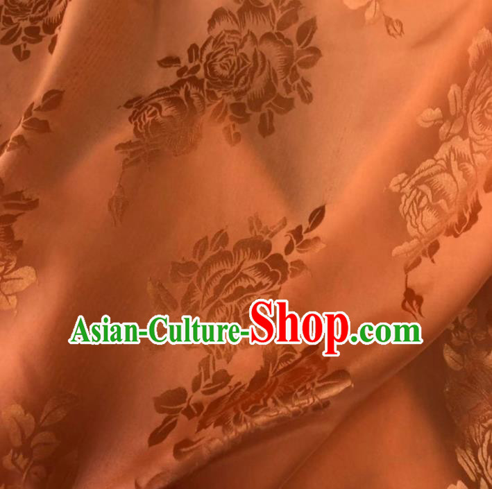 Chinese Classical Peony Pattern Design Orange Silk Fabric Asian Traditional Cheongsam Brocade Material